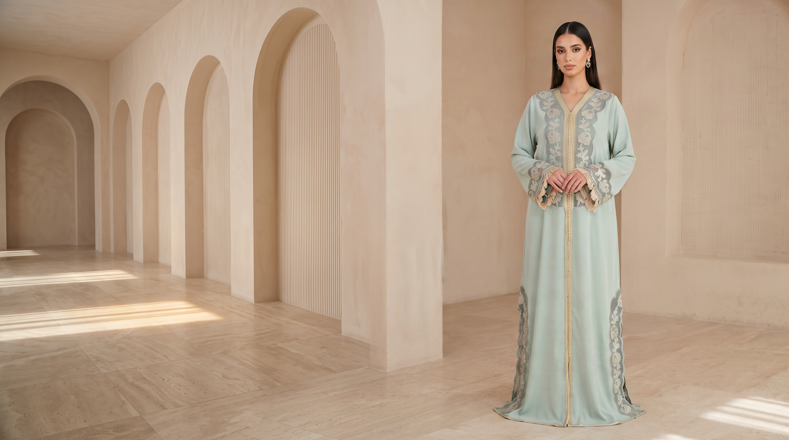 MOHAYAH sage embroidered piece in an ivory interior